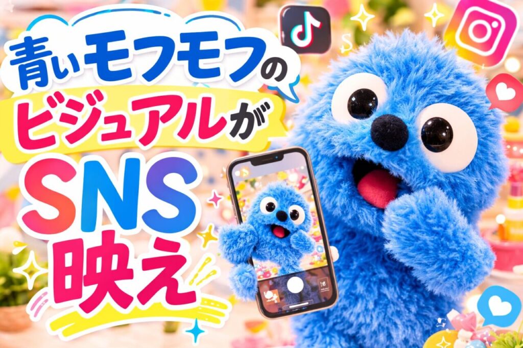 青いモフモフのビジュアルがSNS映え